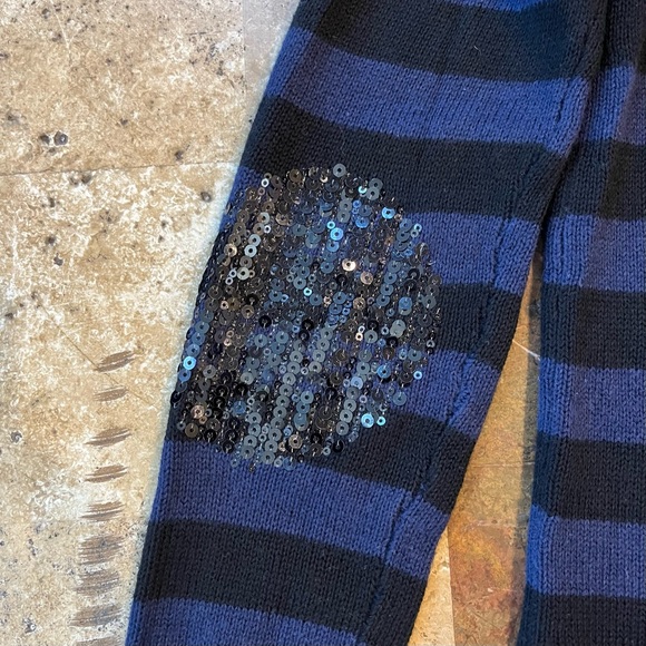 Women’s SZ S EXPRESS Royal blue and Black Striped V-Neck Sequin Elbow Cardigan - Picture 9 of 14